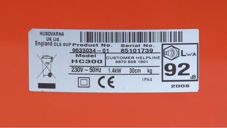 The Rating Plate On The Lawnmower That Contains Information About The Appliance