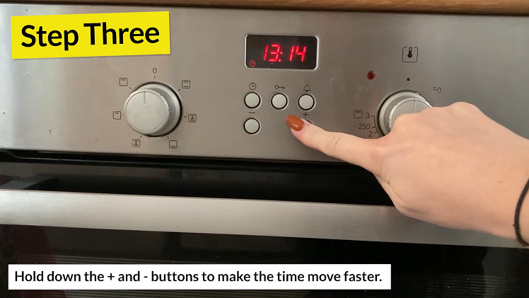 Change the time more quickly by pressing and holding down either the + or - button.