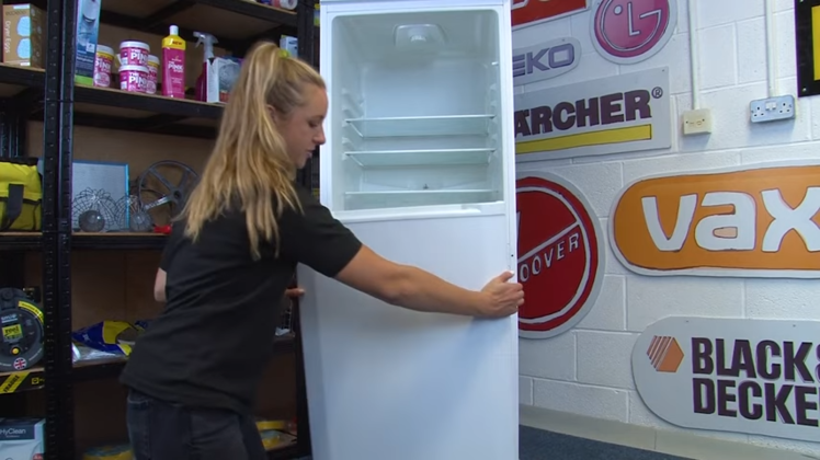Removing The Freezer Door By Opening It Slightly And Lifting It Off The Bottom Hinge
