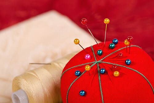 Red Pin Cushion With Pins