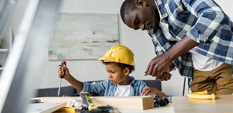 People doing some DIY at home