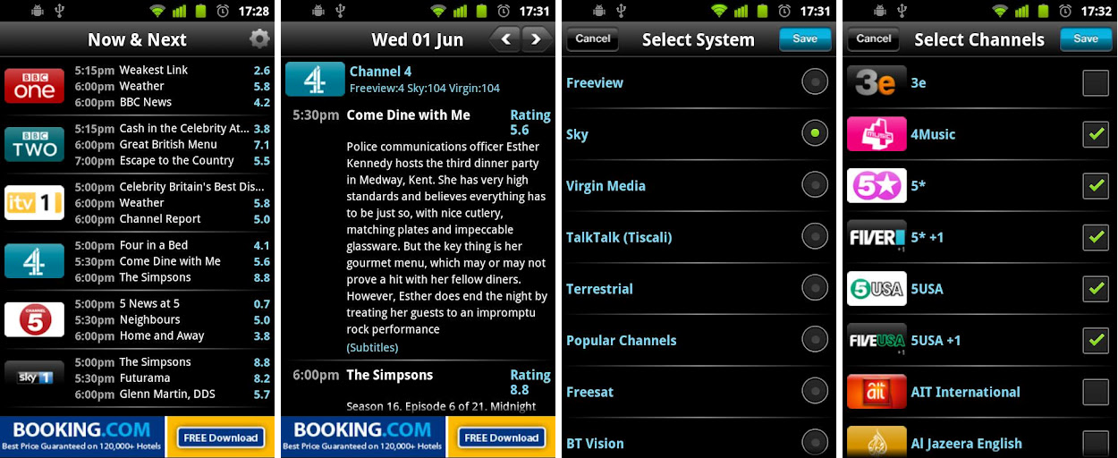 The Different TV Guide App Screens