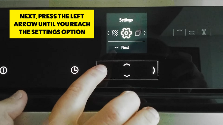 Next, press the left arrow button until you reach the settings option.