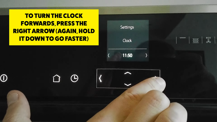 If your clock is behind and you need to turn the time forwards, press the right arrow button.