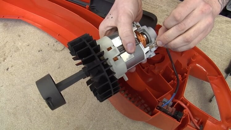 Attaching The New Motor To Its Wiring Inside The Garden Vacuum