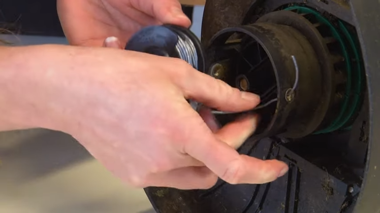 Feeding The Line Into The Outlet Holes And Pressing The Spool Back Into Place