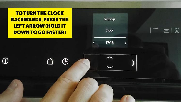 If your oven's clock is ahead and you need to turn the time backwards, press the left arrow button.