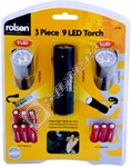 Rolson 9 LED Torch Set - Pack of 3