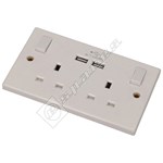 Wellco White 13 AMP 2-Gang Socket With Two USB Ports