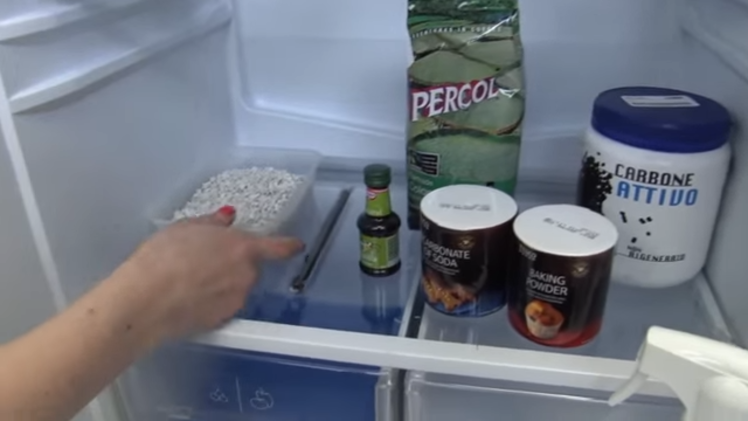 Putting Either Bicarbonate Of Soda Or Baking Powder In A Container At The Bottom Of The Fridge