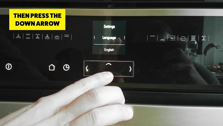 Press the down button to access the 'language' option on the settings
