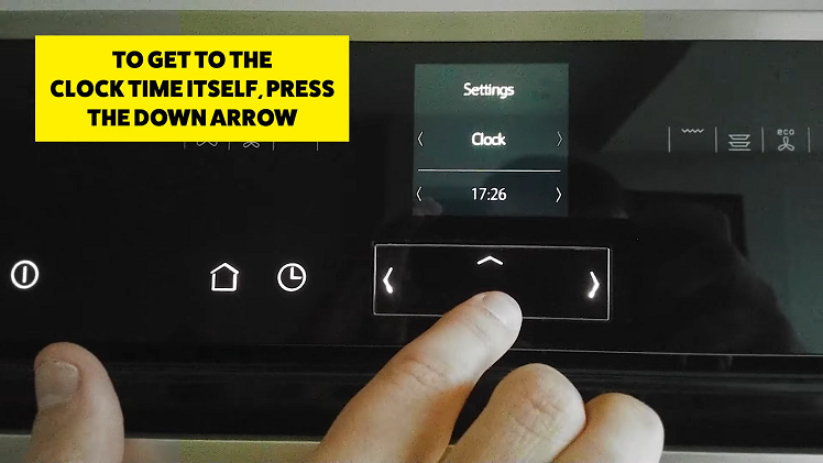 To start changing the time, first press the down arrow to select the time.