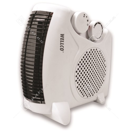 Wellco H006 2KW Fan Heater 2 Kw 2 Heat settings Cool setting flat or upright Adjustable thermostat perfect for summer use Dual position White 
